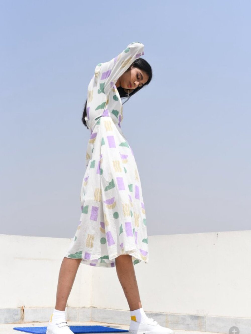 Sz L Maggie Jayne Cream Wrap Maxi Dress with Green & Lavender Print